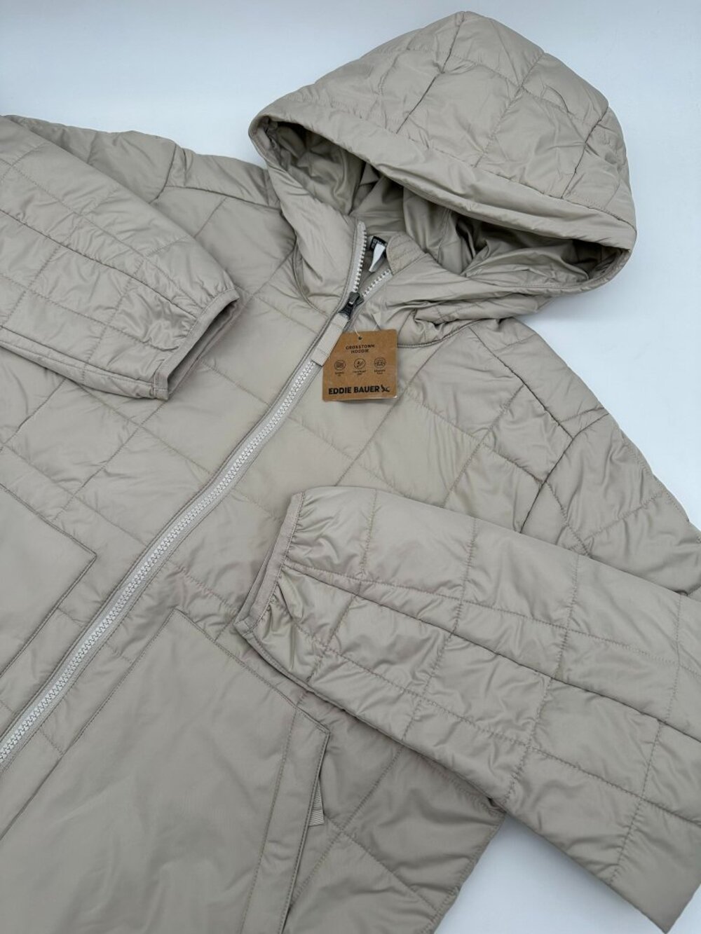 Eddie Bauer Women's Cross Town Insulated Hooded Puffer Jacket Size Large Pumice
